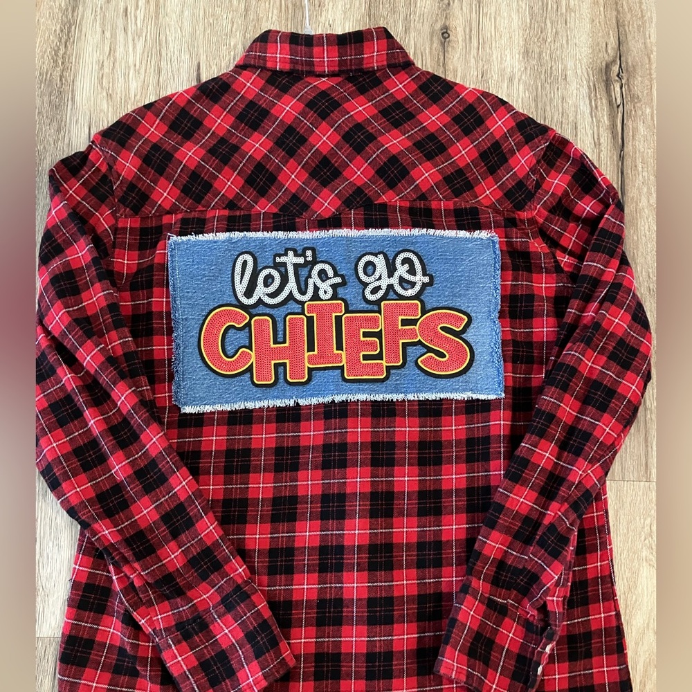 Red Plaid 'Let's Go Chiefs' Flannel Shirt